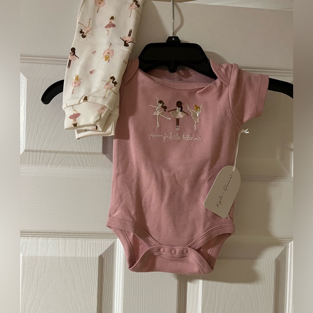 NWT Mommy’s Little Ballerina Embroidered Baby Onesie & Pants 3-6 Months